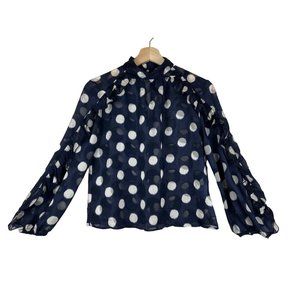 Zara Navy Polka Dot Ruffle Sleeve Top Size X-Small